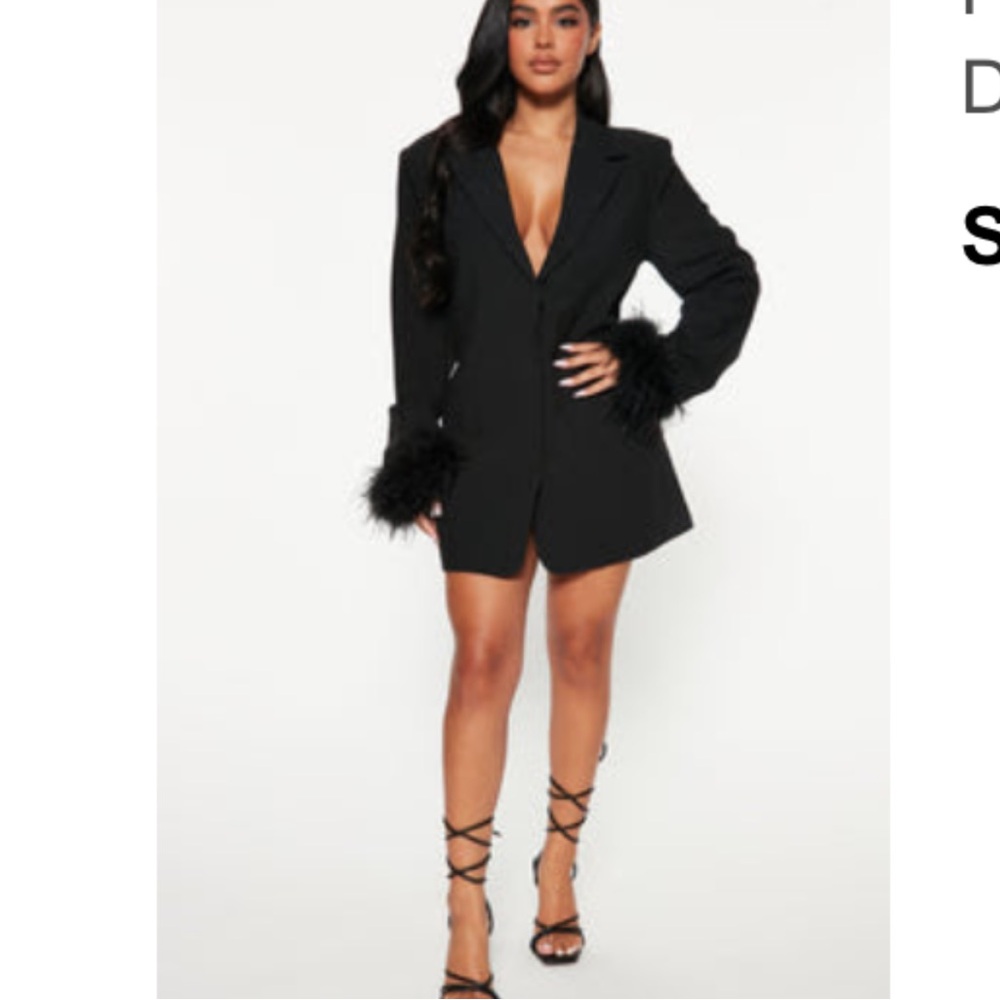 Black blazer mini dress with fur detail